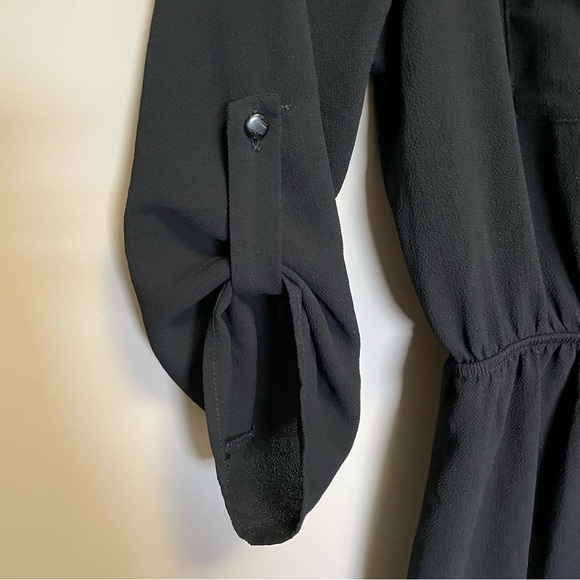 Monteau Los Angles Black V-Neck Cuffed Sleeve Dress Women’s Medium - Picture 3 of 9